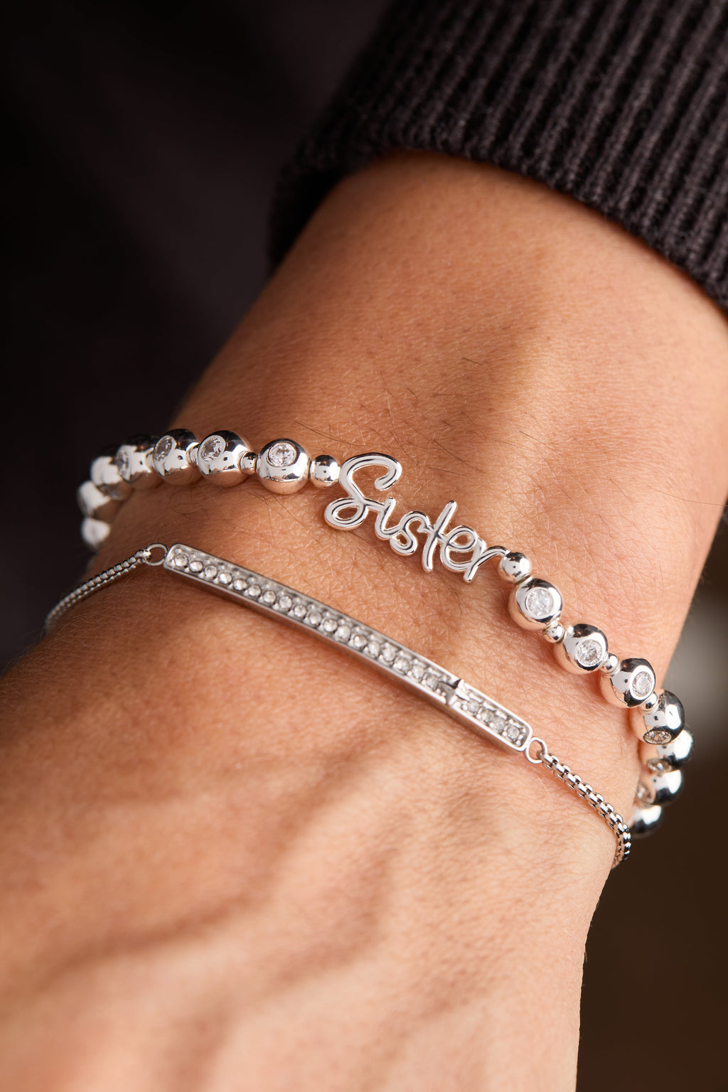 Sister Elongated Crystal Stretch Bracelet