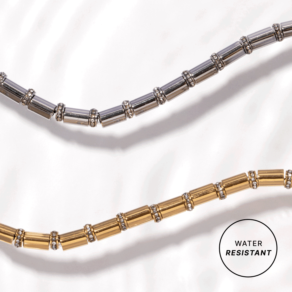 Tube Bead and Crystal Chain Bracelet